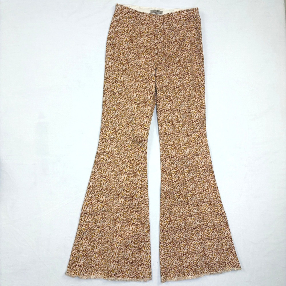 Wonderly Womens Tan Animal Print Bell Bottom Flare Pants Raw Hem Size Med Bohoβ